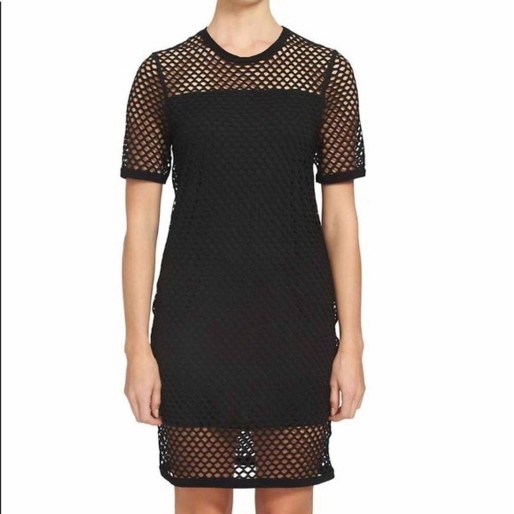 NWT 1 State Black Mesh Fish Net Short sleeve Midi Dress size Small
